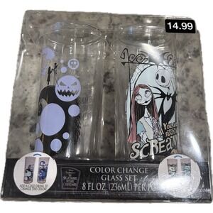 DISNEY ~ THE NIGHTMARE BEFORE CHRISTMAS ~ COLOR CHANGING GLASS SET  8oz ~ New!